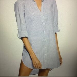 Talbots Miraclesuit Crinkle Gauze Beach Shirt - Blue and White Seersucker